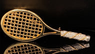 gold pin brooch tennis racquet  jewelry