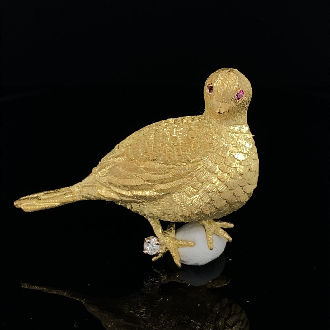 Gold animal pin brooch Grouse
