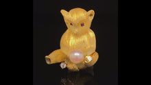 Load and play video in Gallery viewer, gold animal pin brooch bear pearl
