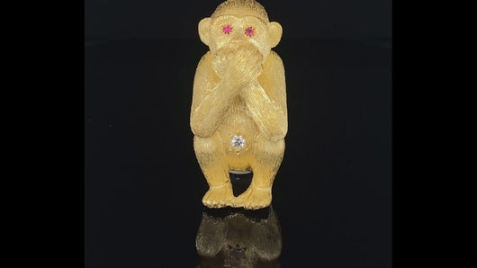 Gold animal pin brooch monkey speak no evil