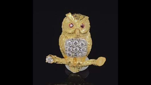 Gold animal pin brooch owl