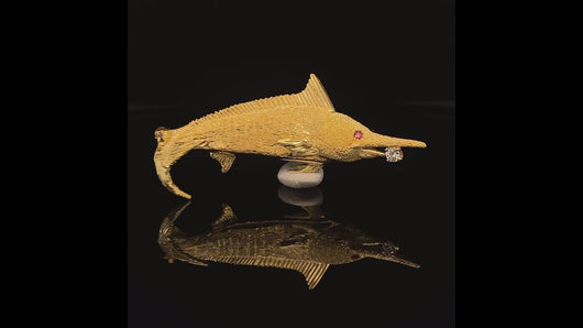 gold animal pin brooch jewelry fish marlin
