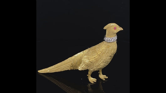 Gold animal pin brooch pheasant