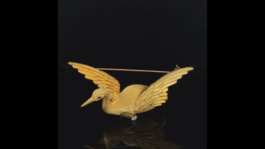 Gold animal pin brooch stork bird