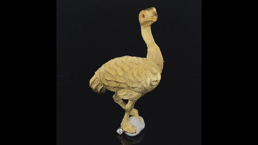 Gold animal pin brooch ostrich