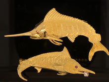 Load image into Gallery viewer, gold animal pin brooch jewelry fish marlin
