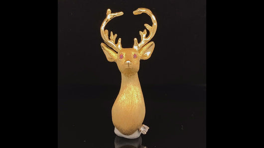 gold animal pin brooch deer  buck head jewelry
