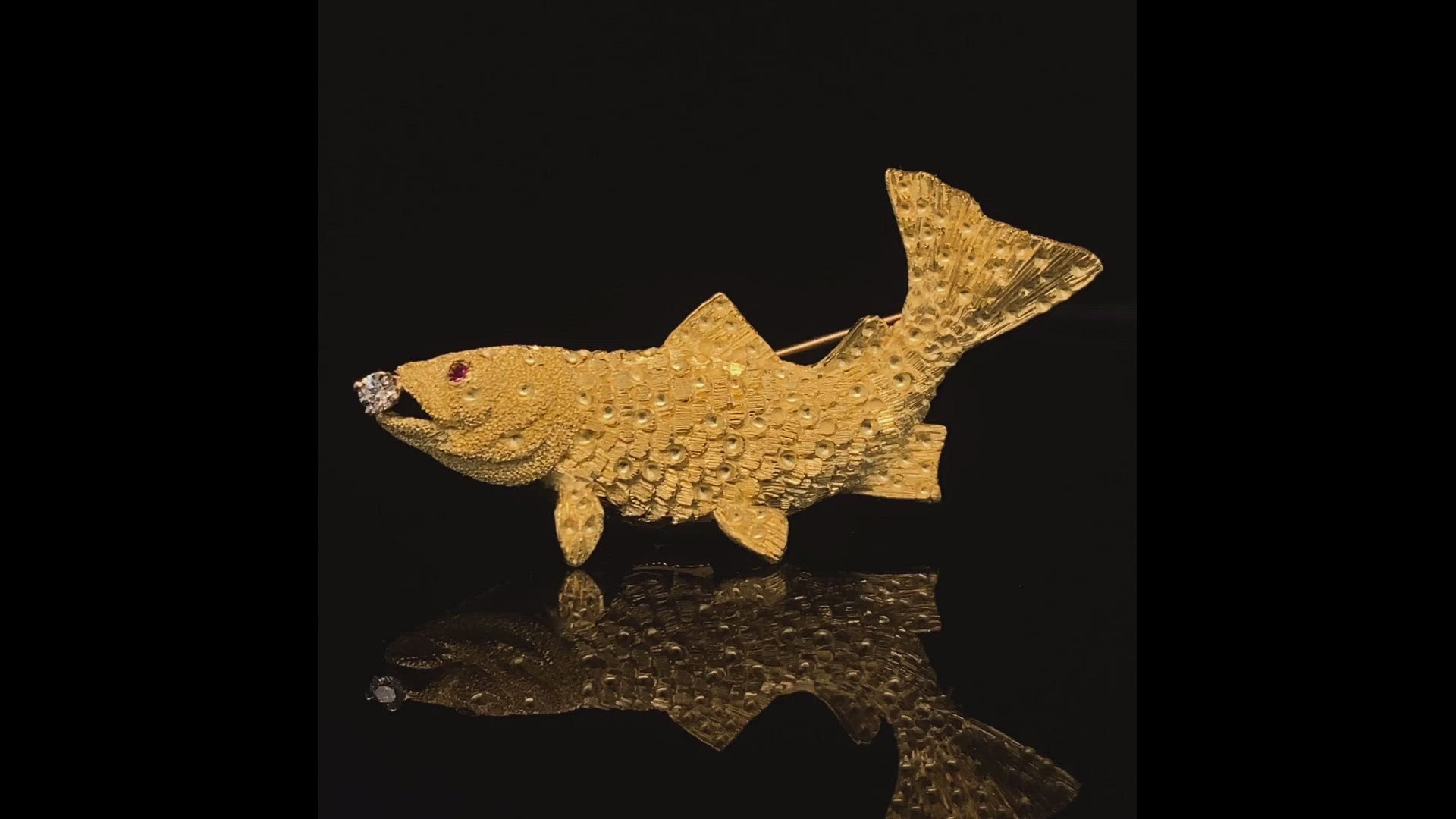 Fish, Rainbow Speckled Trout with One Diamond – 18K Gold Animal