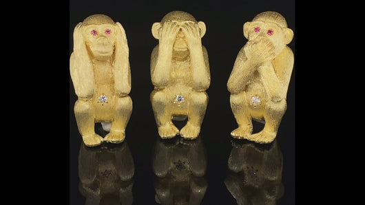 Gold animal pin brooch monkey hear no evil