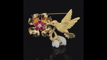Load and play video in Gallery viewer, Gold animal pin brooch HummingBird
