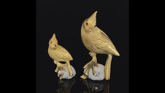 Gold animal pin brooch Cardinal Bird