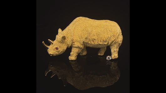 gold animal pin brooch jewelry Rhinoceros