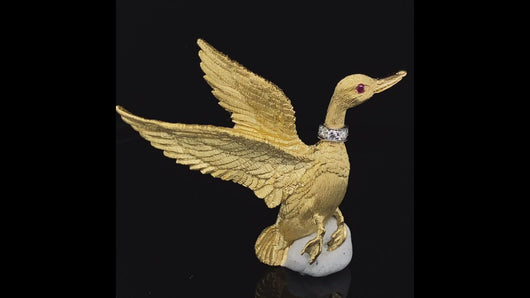 Gold animal pin brooch duck mallard bird